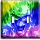 RAINBOW FLAMES BURNING SKULL 2 GANG LIGHT SWITCH WALL PLATE BIKER MAN CAVE DECOR RAINBOW FLAMES BURNING SKULL 2 GANG LIGHT SWITCH WALL PLATE BIKER MAN CAVE DECOR