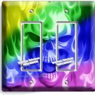 RAINBOW FLAMES BURNING SKULL 2 GFCI LIGHT SWITCH WALL PLATE BIKER MAN CAVE DECOR RAINBOW FLAMES BURNING SKULL 2 GFCI LIGHT SWITCH WALL PLATE BIKER MAN CAVE DECOR