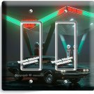RETRO 50'S GAS STATION SPORTS CAR NEON 2 GFCI LIGHT SWITCH WALL PLATE GARAGE ART