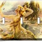 MERMAID GROOMING HAIR BY THE RIVER LIGHT SWITCH 3 GANG PLATE BATHROOM ROOM DECOR