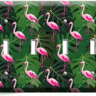 PINK FLAMINGO GREEN TROPICAL LEAVES 4 GANG LIGHT SWITCH WALL PLATE ROOM HD DECOR