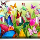 BUTTERFLIES TULIPS FLOWERS FLORAL LIGHT SWITCH 3 GANG WALL PLATE ROOM HOME DECOR