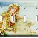 CUTE MERMAID TAKING SEA SALT BATH LIGHT SWITCH 4 GANG PLATES BATHROOM ROOM DECOR
