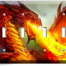MYTHICAL FIRE BREATHING RED DRAGON 4 GANG LIGHT SWITCH WALL PLATES ROOM HD DECOR