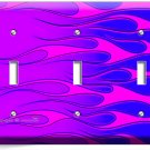 HOT ROD BLUE PINK FLAMES 3 GANG LIGHT SWITCH WALL PLATE COVER GIRL ROOM HD DECOR