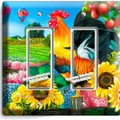 COUTRY FARM FRENCH ROOSTER SUNFLOWERS 2 GFI LIGHT SWITCH PLATE KITCHEN ART DECOR