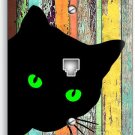 PEEKING BLACK CAT GREEN EYES RUSTIC WOOD PHONE TELEPHONE WALL COVER PLATES DECOR PEEKING BLACK CAT GREEN EYES RUSTIC WOOD PHONE TELEPHONE WALL COVER PLATES DECOR