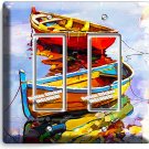 COLORFUL BOATS ON LAKE DOUBLE GFI LIGHT SWITCH WALL PLATE COVERS ROOM HOME DECOR