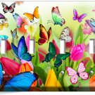 BUTTERFLIES TULIPS FLOWERS FLORAL LIGHT SWITCH 4 GANG WALL PLATE ROOM HOME DECOR