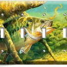 LARGEMOUTH BASS LURE LAKE FISHING LIGHT SWITCH 4 GANG PLATE LOG CABIN ROOM DECOR LARGEMOUTH BASS LURE LAKE FISHING LIGHT SWITCH 4 GANG PLATE LOG CABIN ROOM DECOR