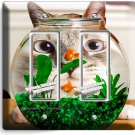 FUNNY CAT WATCHING GOLD FISH AQUARIUM LIGHT SWITCH 2 GFCI WALL PLATES ROOM DECOR