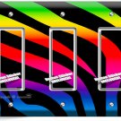 RAINBOW ZEBRA STRIPE ANIMAL PRINT 3 GANG GFCI LIGHT SWITCH WALL PLATE ROOM DECOR