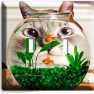 FUNNY CAT WATCHING GOLD FISH AQUARIUM LIGHT SWITCH 2 GANG WALL PLATES ROOM DECOR FUNNY CAT WATCHING GOLD FISH AQUARIUM LIGHT SWITCH 2 GANG WALL PLATES ROOM DECOR