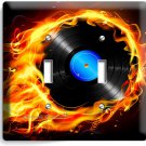 VINYL RECORD FIRE FLAMES 2 GANG LIGHT SWITCH WALL PLATES MUSIC STUDIO ROOM DECOR