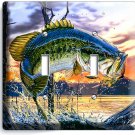 LARGEMOUTH BASS FISHING AMERICAN OUTDOORS LIGHT SWITCH 2 GANG PLATES CABIN DECOR LARGEMOUTH BASS FISHING AMERICAN OUTDOORS LIGHT SWITCH 2 GANG PLATES CABIN DECOR