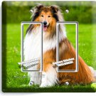 GORGEOUS ROUGH COLLIE DOG 2 GFI LIGHT SWITCH WALL PLATE GROOMING PET SALON DECOR
