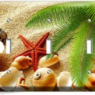SEA SHELL BEACH SAND PALM STARFISH 3 GANG LIGHT SWITCH WALL PLATE BATHROOM DECOR