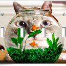 FUNNY CAT WATCHING GOLD FISH AQUARIUM LIGHT SWITCH 4 GANG WALL PLATES ROOM DECOR