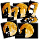 WOLF HOWLING AT YELLOW  MOON LIGHT SWITCH OUTLET WALL PLATE COVER ROOM ART DECOR