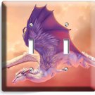 FANTASY MYTHICAL WHITE WINGS DRAGON 2 GANG LIGHT SWITCH WALL PLATE NERD ROOM ART