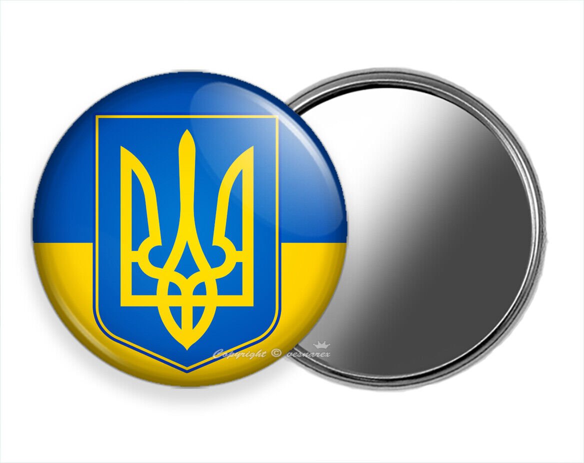 YELLOW BLUE FLAG COAT OF ARMS OF UKRAINE POCKET PURSE MAKEUP MIRROR GIFT IDEA
