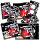 VINTAGE RED DRUMS LIGHT SWITCH OUTLET WALL PLATES GARAGE MUSIC BAND STUDIO DECOR