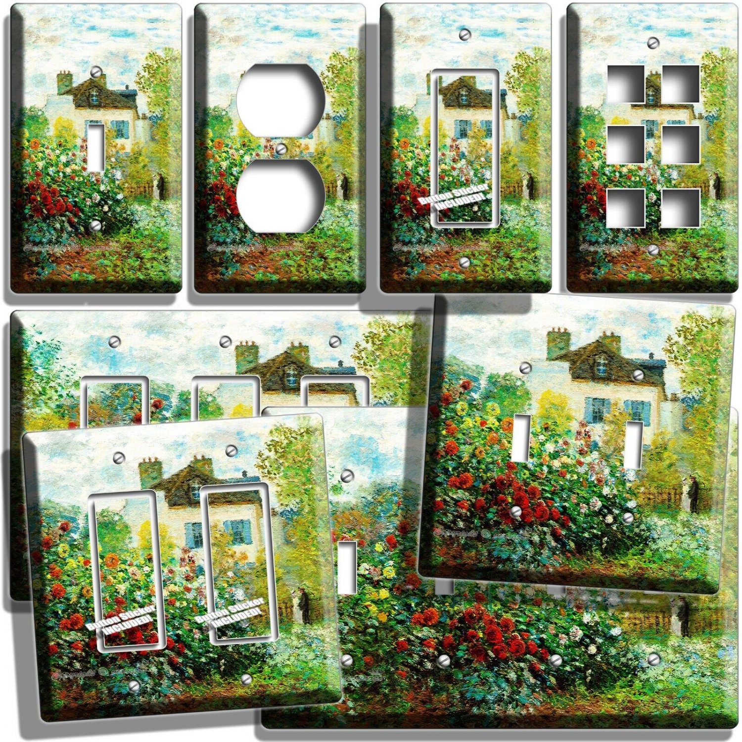 CLAUDE ARTIST'S GARDEN FLOWERS PAINTING LIGHTSWITCH OUTLET ART