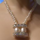 Double pearl crystal bar necklace
