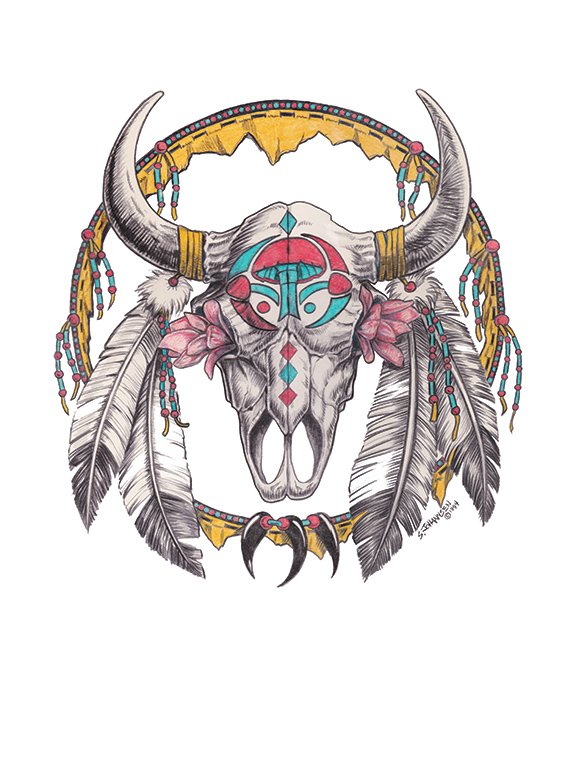 Mushroom Buffalo Skull