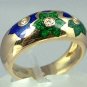 Sensational Enamel Solid 18k Gold Diamond Estate Ring