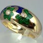 Sensational Enamel Solid 18k Gold Diamond Estate Ring