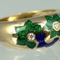 Sensational Enamel Solid 18k Gold Diamond Estate Ring