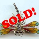 Vintage Dragonfly Pin Brooch 14k Gold Enamel Diamond