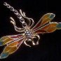 Vintage Dragonfly Pin Brooch 14k Gold Enamel Diamond