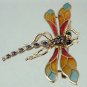 Vintage Dragonfly Pin Brooch 14k Gold Enamel Diamond