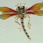 Vintage Dragonfly Pin Brooch 14k Gold Enamel Diamond