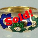 Sensational Enamel Solid 18k Gold Diamond Estate Ring