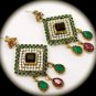 Vintage Blood Red Ruby Emerald Gemstones SOLID 925 STERLING SILVER EARRINGS Gold