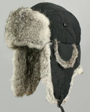 BLACK RABBIT FUR BOMBER TROOPER USHANKA SNOW HAT * XXL