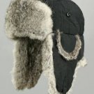 BLACK RABBIT FUR BOMBER TROOPER USHANKA SNOW HAT * XXL