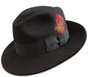 BLACK FUR FELT FEDORA HAT Crushable Jazz Blues Dress  L