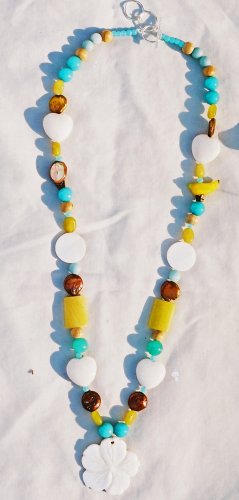 The Forest: 2 - Shell Pendant Beaded Necklace - Glass, Wood, Pearls, Jade, Metal, White Quartz