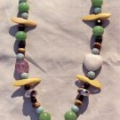 The Seaside: 6 - Shell Pendant Beaded Necklace - Wood, Onyx, Dyed Jade, White Quartz, Amethyst