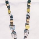 The Manor House: 5 - Wood Pendant Beaded Necklace - Faux Pearls, Glass, Jade, Jasper, Shell Heart