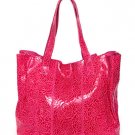 Leather Fuchsia Roses Women Design Handbag Bag Tote