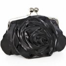 Black Flower Satin Design Lady Woman Clutch Purse Bag
