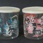 2 Vintage Hazel Atlas Lidded Jars Pink and Aqua in Great Shape