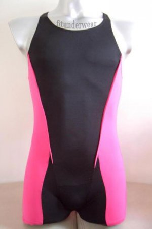New Men's Sexy Stretch Boxer Bodysuit B/ H-PINK #BD32