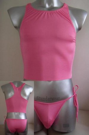 Men's Sexy Stretch Brief Bodysuit pink underwear #BD46