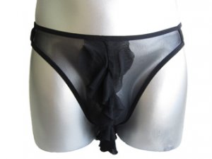 New Men's Sexy Brief Underwear C-Thru Black Lace Lingerie #BR100